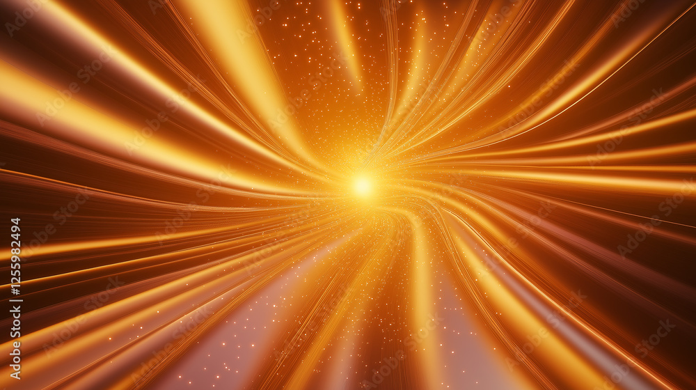 Obraz premium Golden swirling vortex with glowing particles exploding from bright center