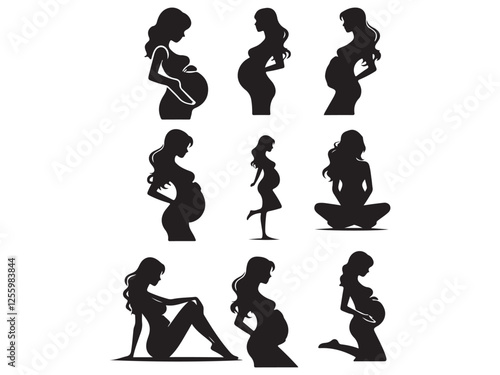Set of  pregnant woman vector silhouette