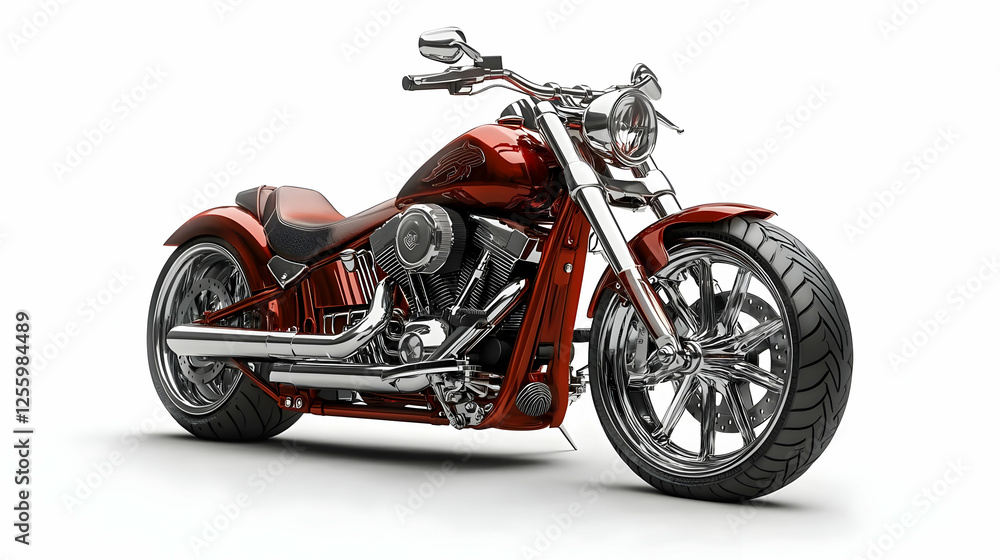 3D Illustration- Red and Chrome Motorcycle, Chopper Style on White Background 3D Illustration- Red and Chrome Motorcycle, Chopper Style on White Background