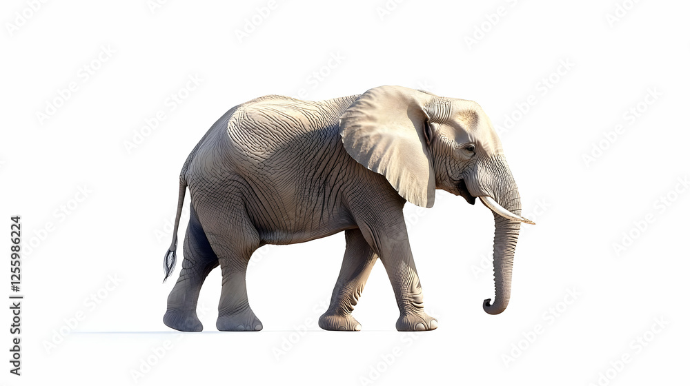 Fototapeta premium Realistic Image - Majestic Elephant Striding on White Background