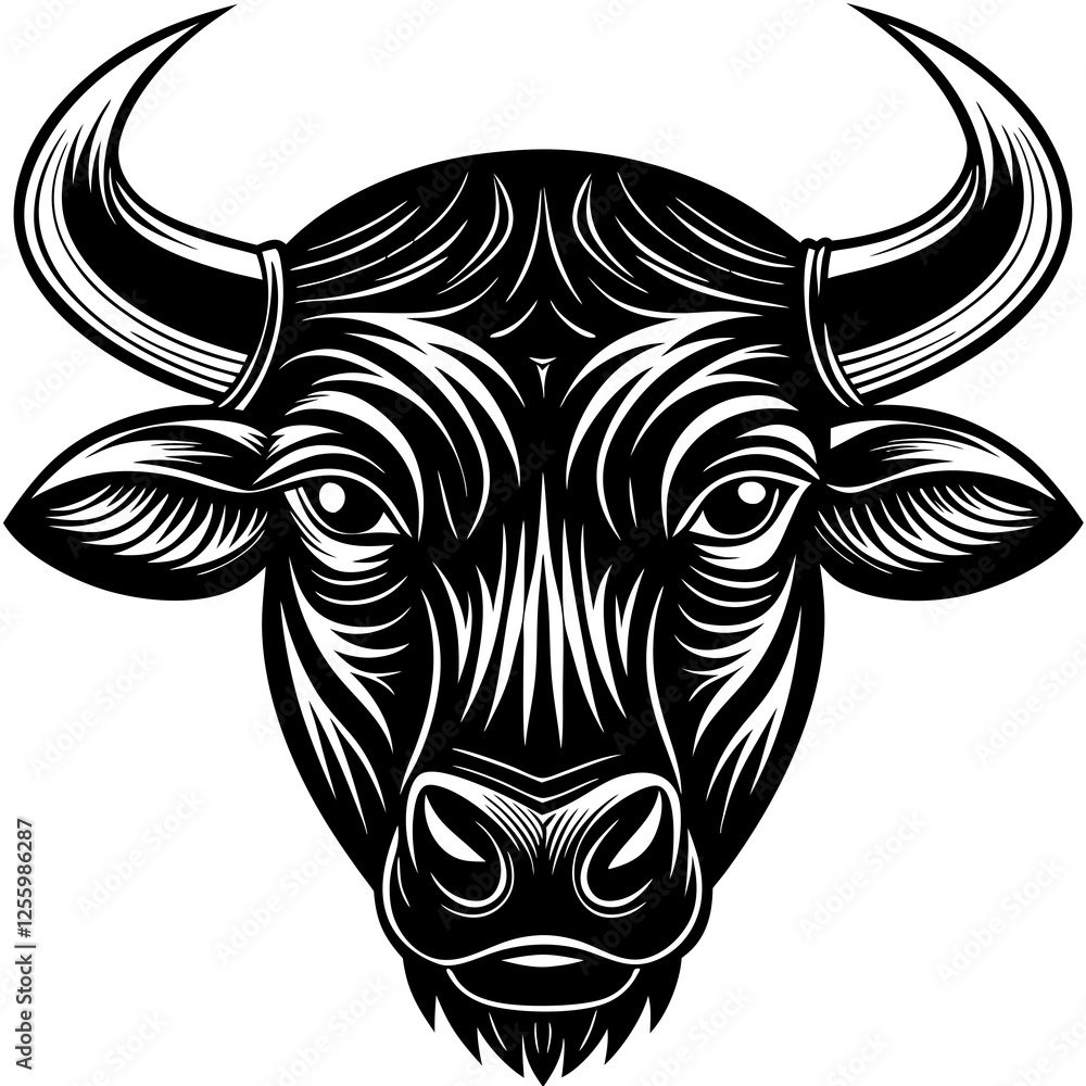 Obraz premium Bold Black and White Stylized Bull Head Illustration with Powerful Expression