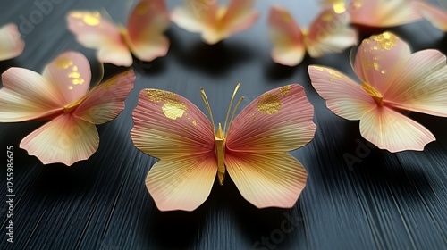 Elegant Pink Gold Decorated Butterflies Arranged Artfully