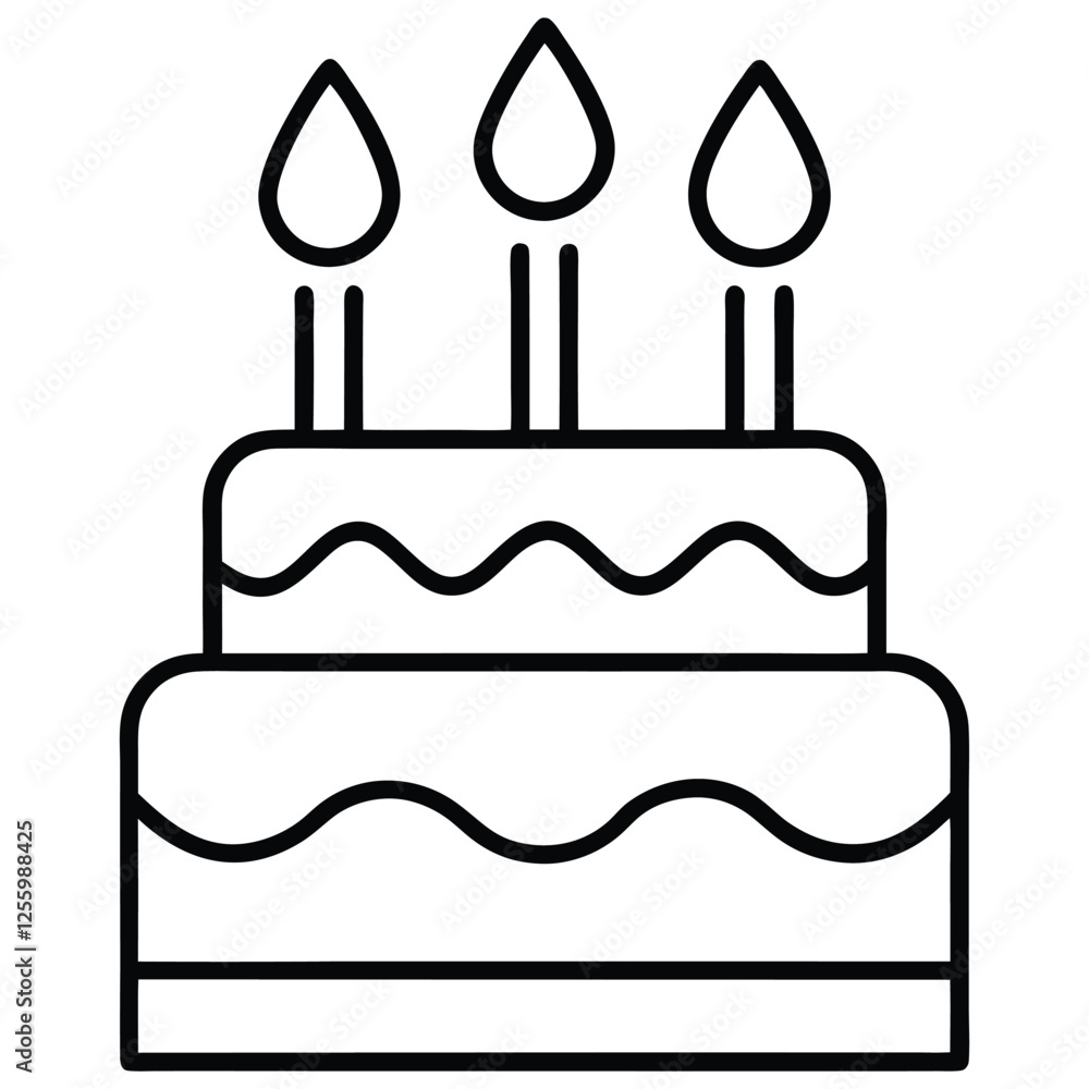 Birthday Cake Line Art with Candles. Isolated vector illustration on white background Birthday Cake Line Art with Candles. Isolated vector illustration on white background
