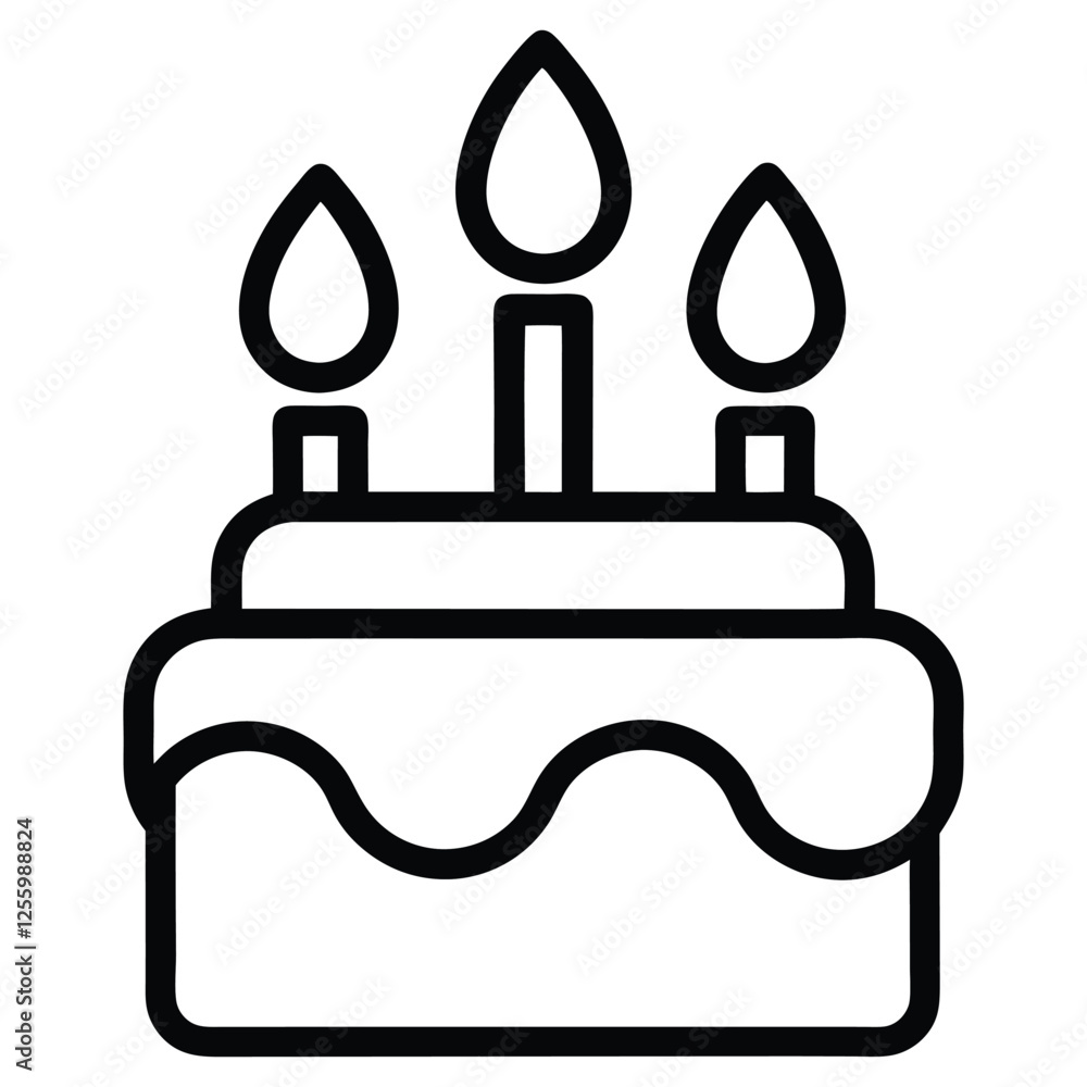 Birthday Cake Line Art with Candles. Isolated vector illustration on white background Birthday Cake Line Art with Candles. Isolated vector illustration on white background