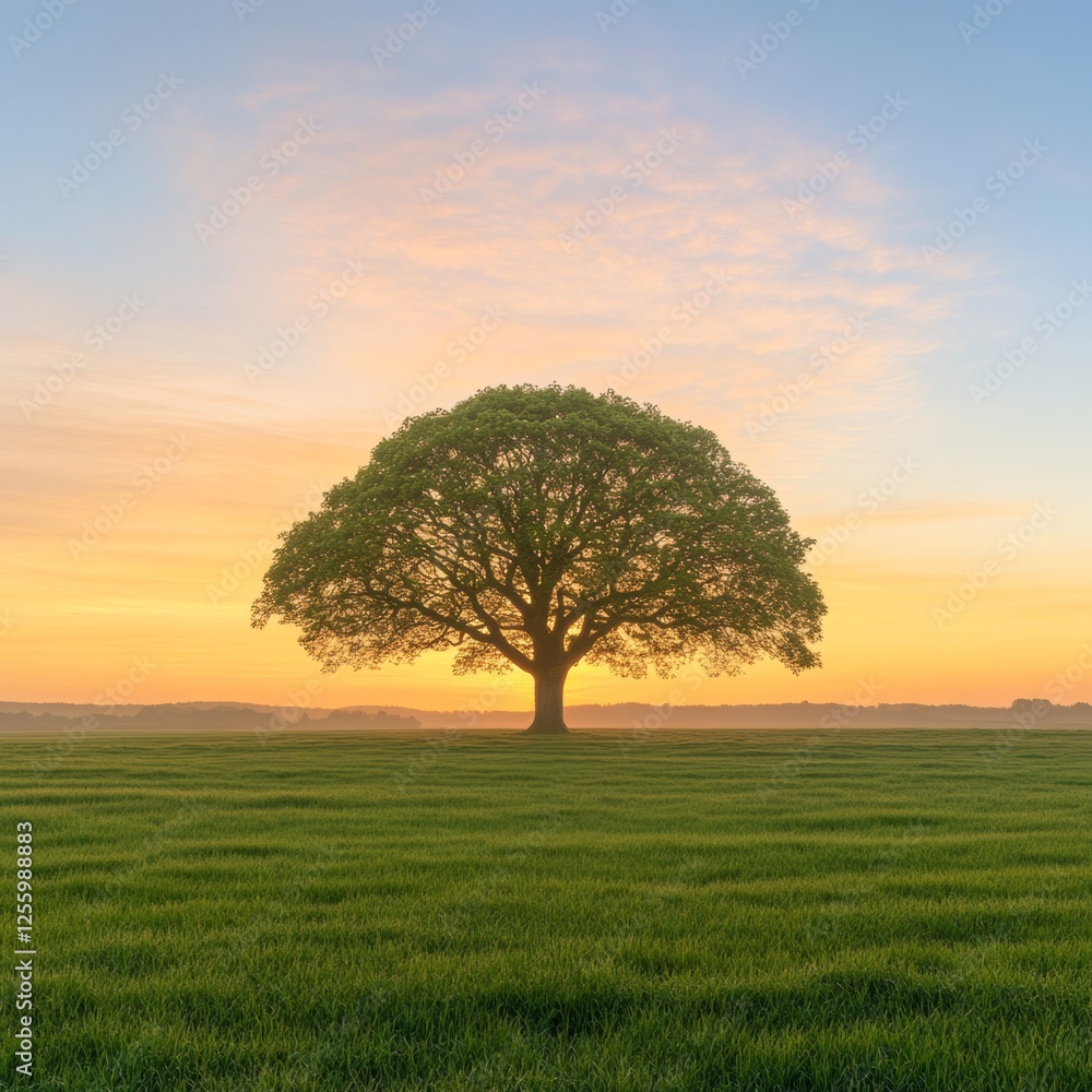 Serene Silhouette of a Single Tree Against a Colorful Sunrise Sky Serene Silhouette of a Single Tree Against a Colorful Sunrise Sky