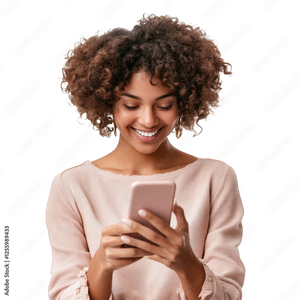 A beautiful African American woman holding a smartphone A beautiful African American woman holding a smartphone