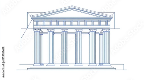 Outline drawing of a Greek temple facade. Possible use Architectural illustration photo