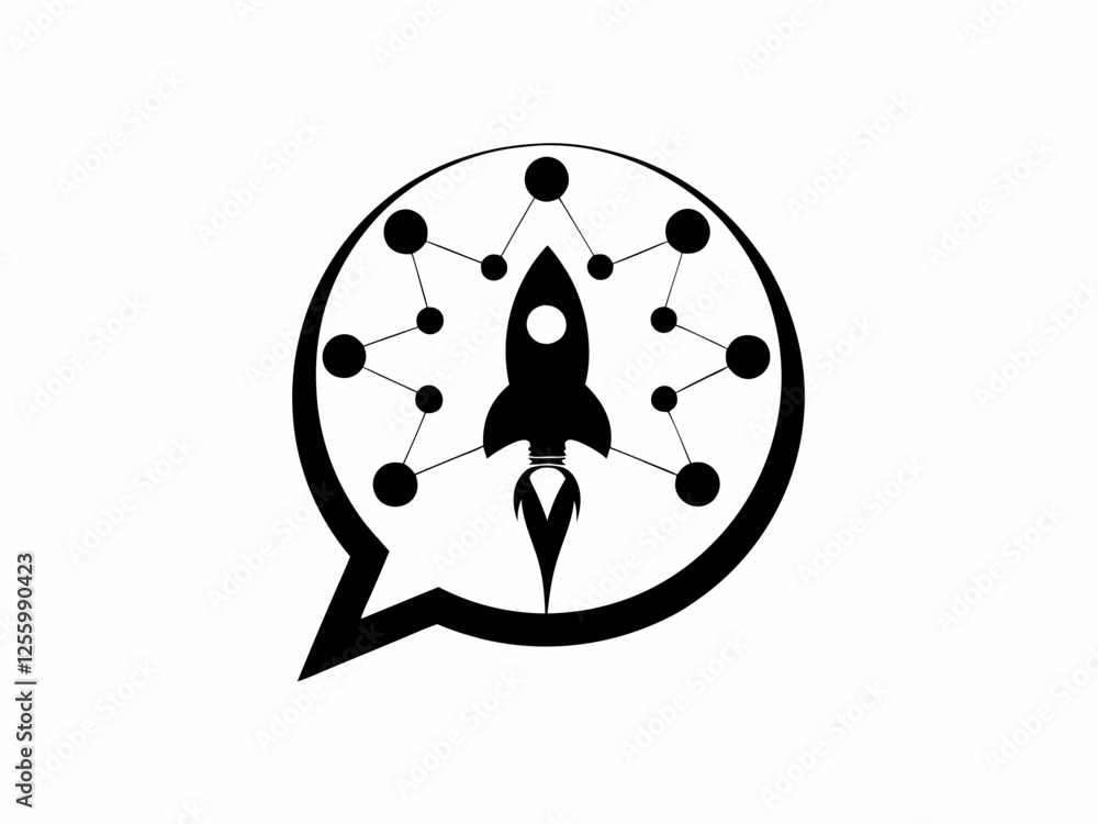 Obraz premium Creative Business Startup Icon with Rocket Silhouette, Black and White Vector Design