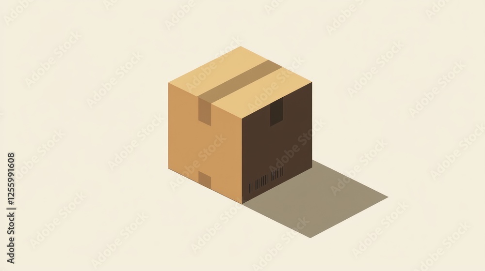 Isometric Cardboard Box on Light Beige Background Isometric Cardboard Box on Light Beige Background