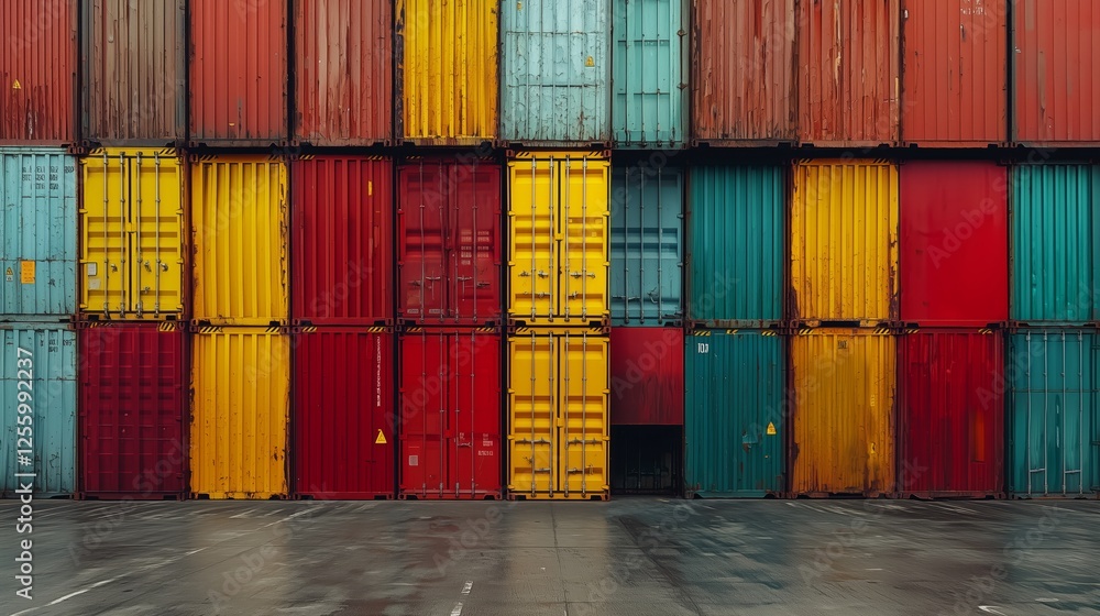 Fototapeta premium Colorful Shipping Containers Stacked at Port for Industrial Use