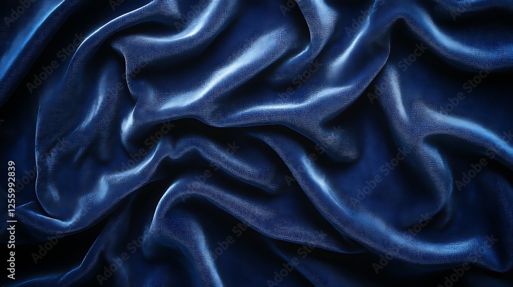 Obraz premium Deep Blue Velvet Draped Fabric Texture Background
