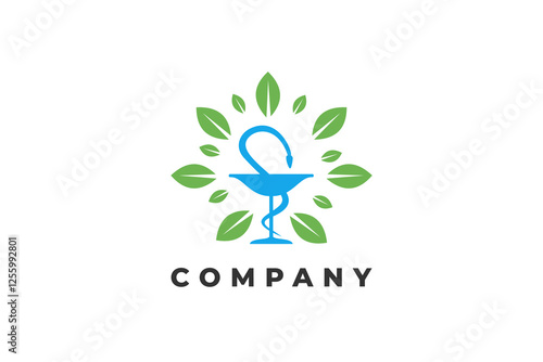 pharmacy logo with leaf nature and herbal pound