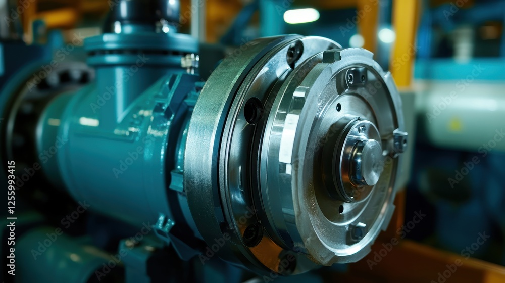 Close-up of electric pump impeller, highlighting secure valves and robust metallic construction. Close-up of electric pump impeller, highlighting secure valves and robust metallic construction.