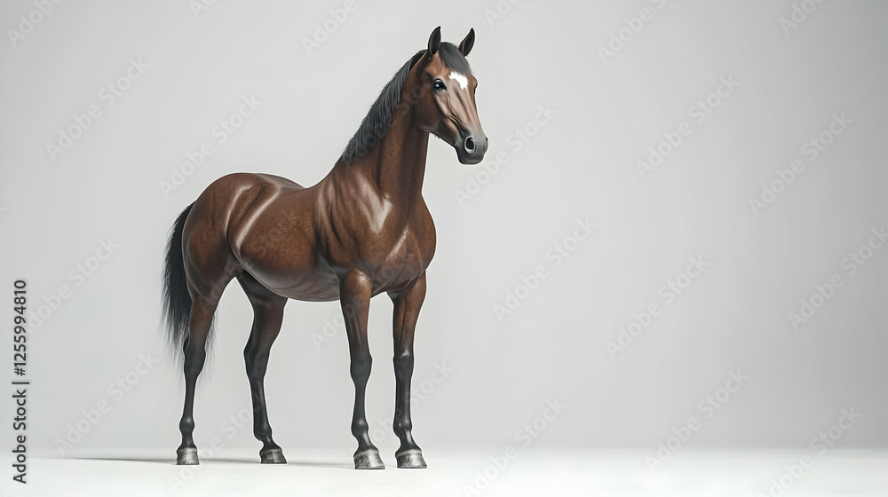 Obraz premium 3D Horse Illustration - Majestic Bay Horse in Studio Setting