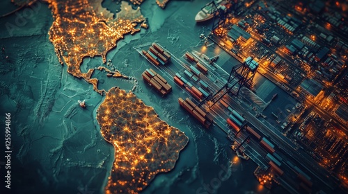Illuminated Global Trade Network Over North and South America
