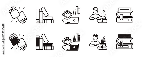 simple online library icon line set digital education school book library signs vector illustration