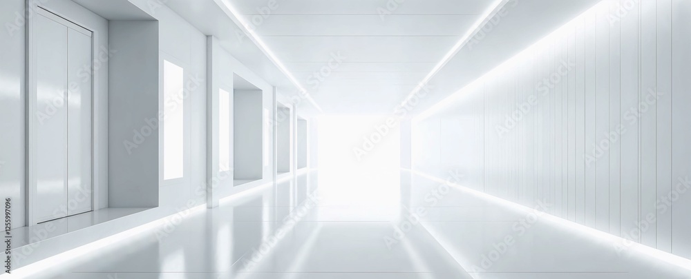 Futuristic passageway with sleek white tones and soft lighting Futuristic passageway with sleek white tones and soft lighting