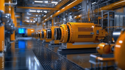 High-tech industrial facility with advanced generator units and metallic infrastructure