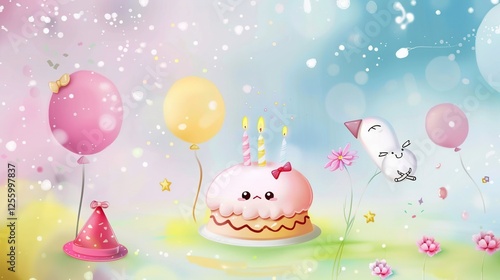 Vibrant Happy Birthday Strawberry Cake with Fresh Berries and Creamy Frosting