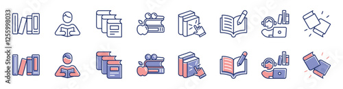 online library icon line set education read book learning study digital library signs vector illustration