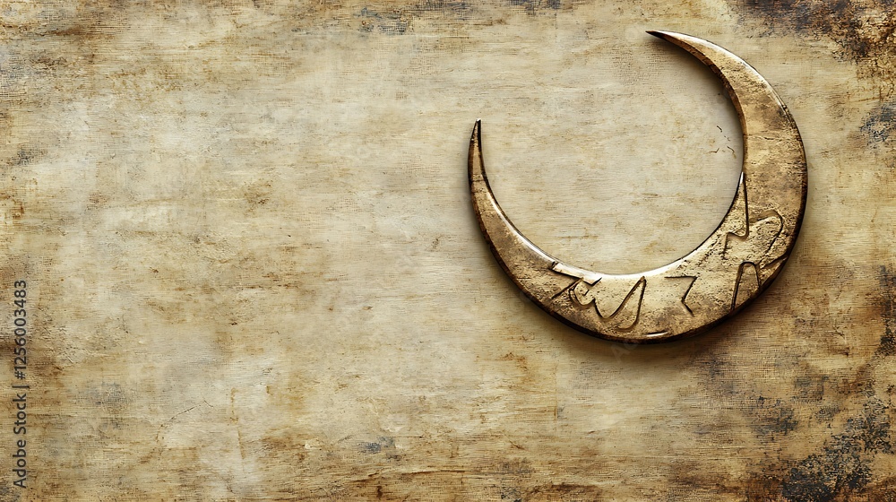 Ornate Crescent Moon on Aged Textured Background Ornate Crescent Moon on Aged Textured Background