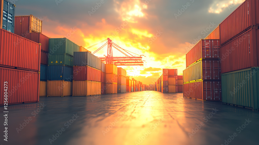 Fototapeta premium Stack of Containers Cargo Ship Import/Export in Harbor Port