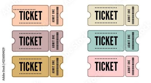 Vector set of admit one tickets template. Ticket for cinema, movie, circus, theater, film, festival, casino ,club, music etc. Event admission, entrance pass set .Vector illustration