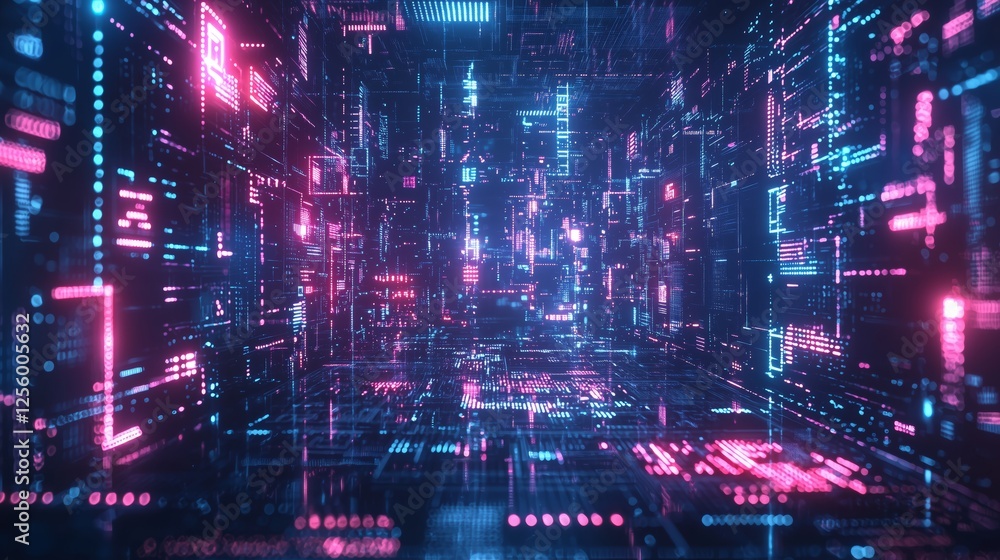 Abstract Digital Space with Neon Lights and Data Flow Visual Effects Abstract Digital Space with Neon Lights and Data Flow Visual Effects