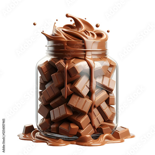 3D glass jar with chocolate isolated on white background