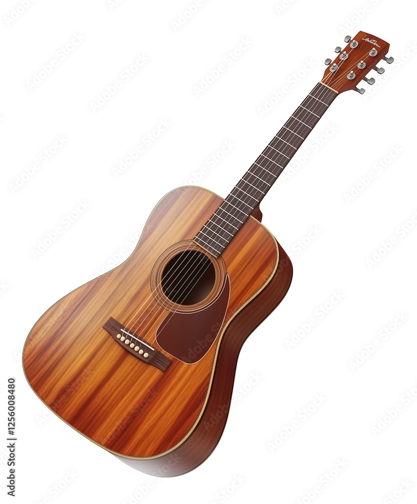 Obraz premium A beautifully crafted acoustic guitar with a rich wooden finish and elegant design. Isolated on transparent white background, png