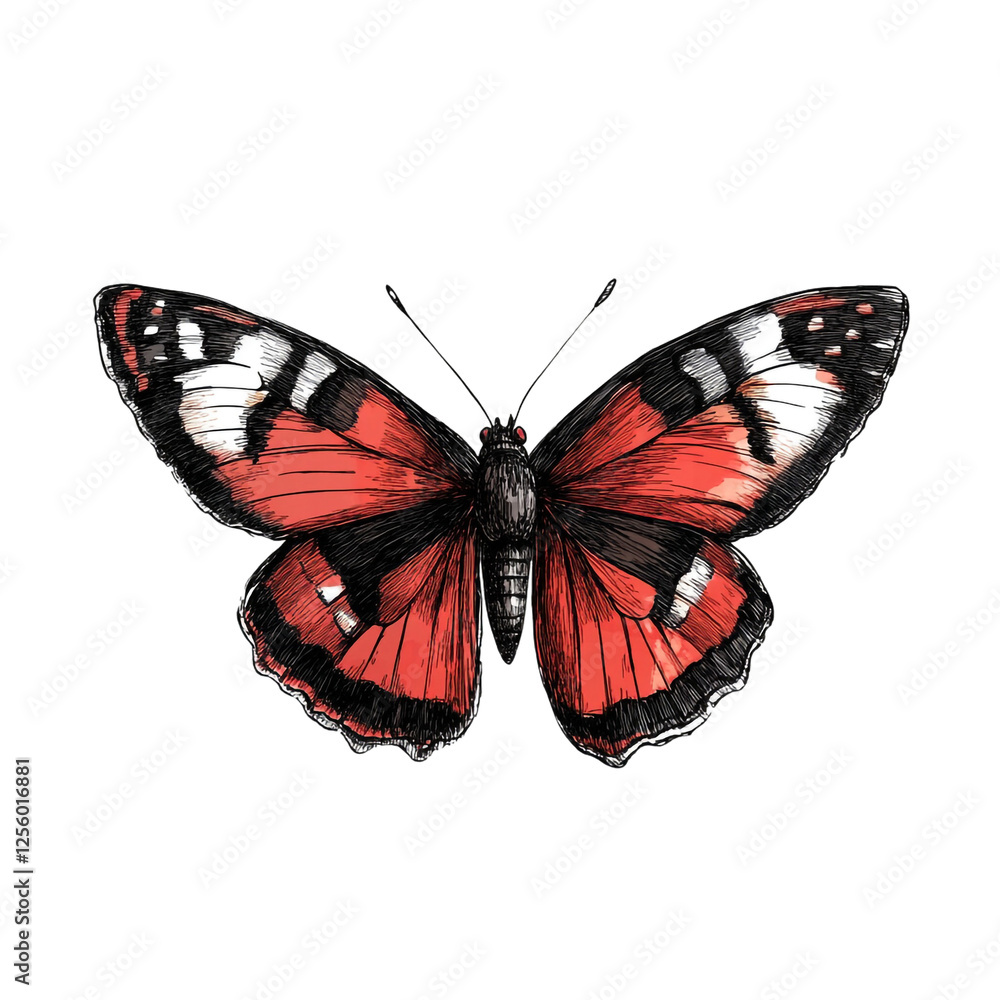 Fototapeta premium Elegant Red Butterfly Detailed Sketch Nature Beauty Wingspan