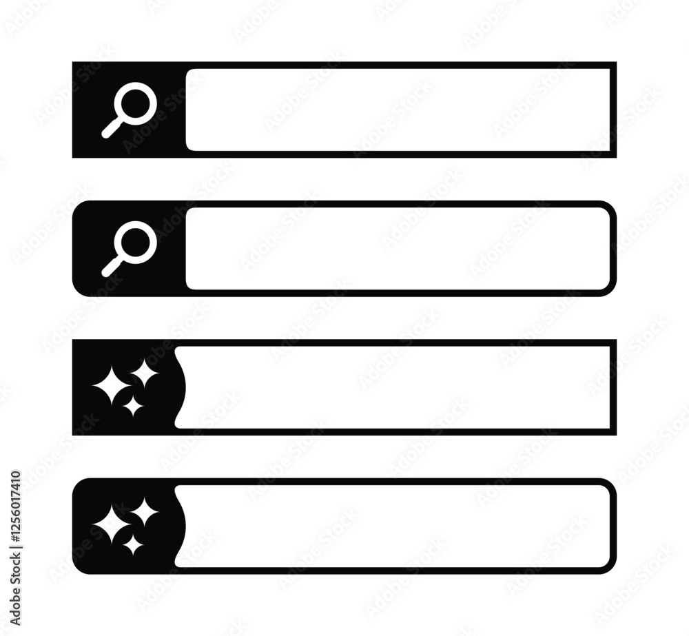 Search bar icon vector design template set isolated. AI search box icon vector design element isolated in black color fit for web, poster, flyer, social media content Search bar icon vector design template set isolated. AI search box icon vector design element isolated in black color fit for web, poster, flyer, social media content
