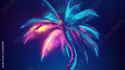 Wallpaper Mural Neon Palm Tree in Night Glow - Vibrant Digital Art Torontodigital.ca