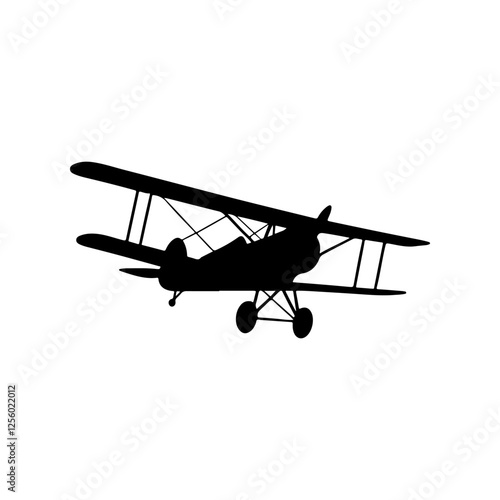 Bi plane flying silhouette vector flat illustration design on white background.