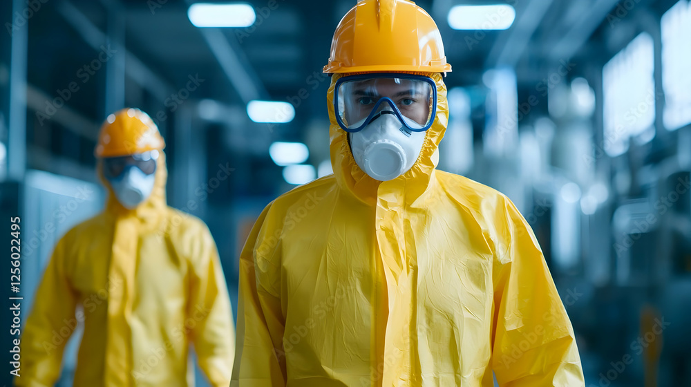 Safety protocol enforcement in industrial environment workers in protective gear action scene manufacturing facility close-up perspective Safety protocol enforcement in industrial environment workers in protective gear action scene manufacturing facility close-up perspective
