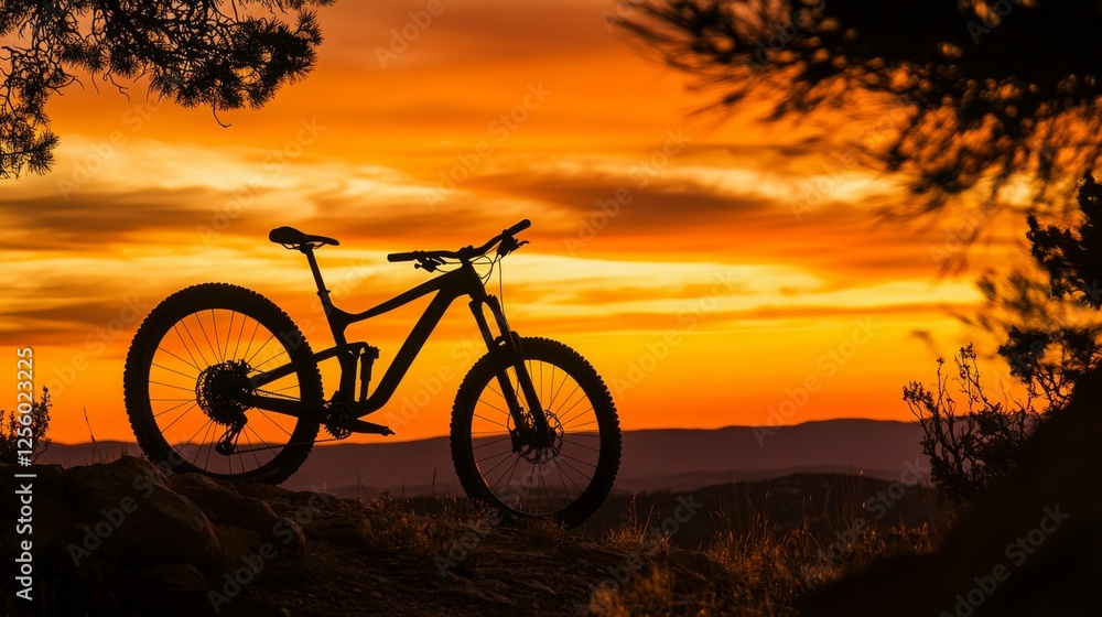 Majestic Sunset Silhouette of a Mountain Bike Majestic Sunset Silhouette of a Mountain Bike