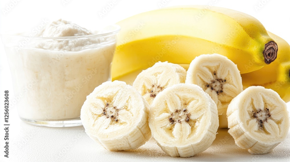 Creamy banana smoothie with sliced bananas Creamy banana smoothie with sliced bananas