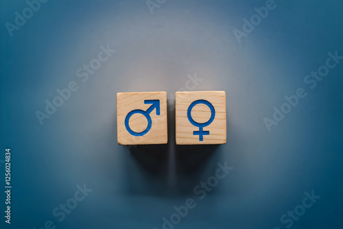 Wooden blocks with male and female symbols on a gradient blue background photo