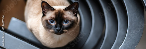 Siamese Cat in Circular Metal Structure
