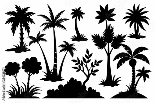 a set of various tree on white background