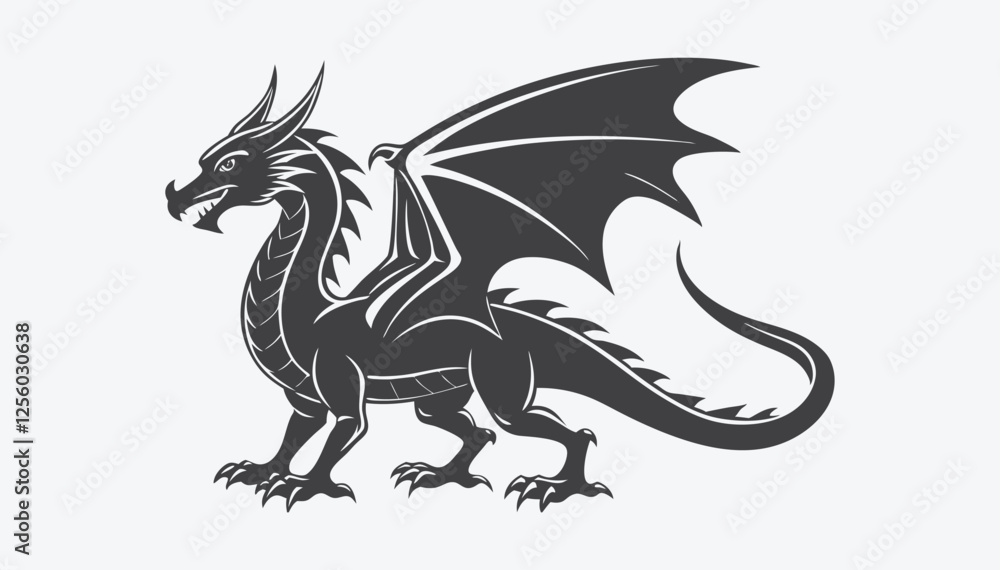 Majestic Dragon Silhouette Vector Art on Pure White Background Majestic Dragon Silhouette Vector Art on Pure White Background