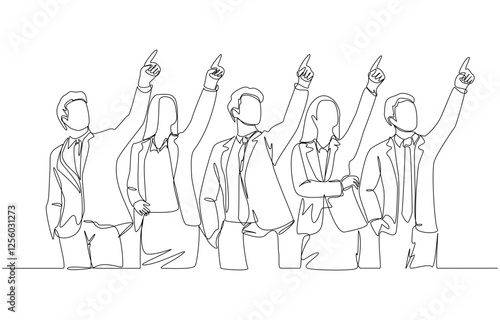 Continuous one line drawing of Businesspeople pointing at same direction, business team direction concept, single line art