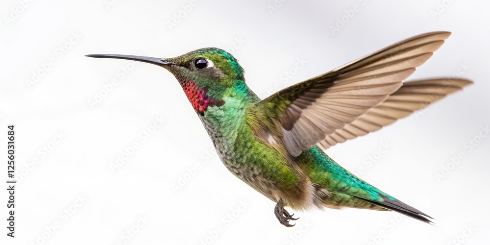 Obraz premium Annular Composition Green-backed Hummingbird in Flight, White Background, Bird Photography Hummingbird, wildlife photography