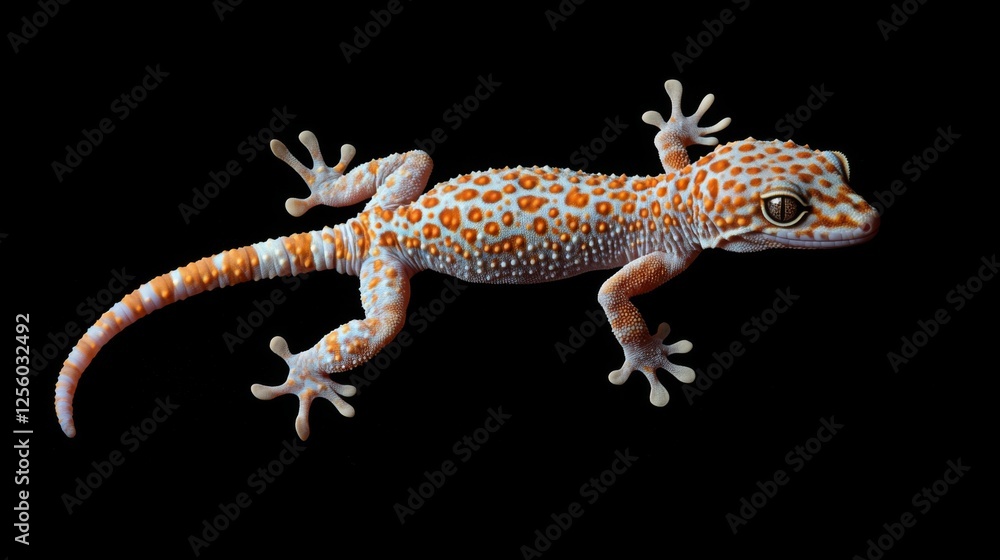 Fototapeta premium Closeup of a Spotted Gecko on Black Background