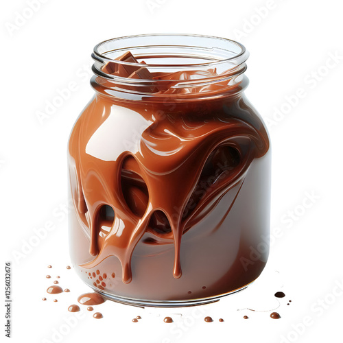 3D glass jar with chocolate isolated on white background