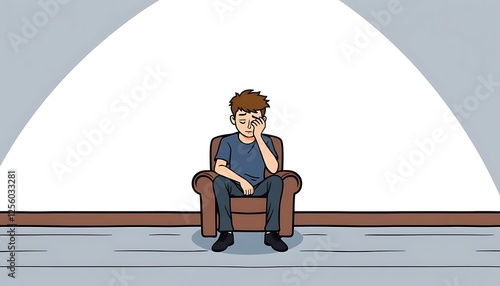 A Young Man Sitting Alone in a Chair, Feeling Sad and Depressed, Showing Signs of Mental Health Struggle