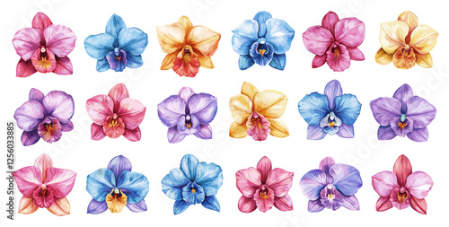 Orchid flowers. Tropical floral summer tropical plant blossom, spring exotic nature bloom spa decoration vector illustration