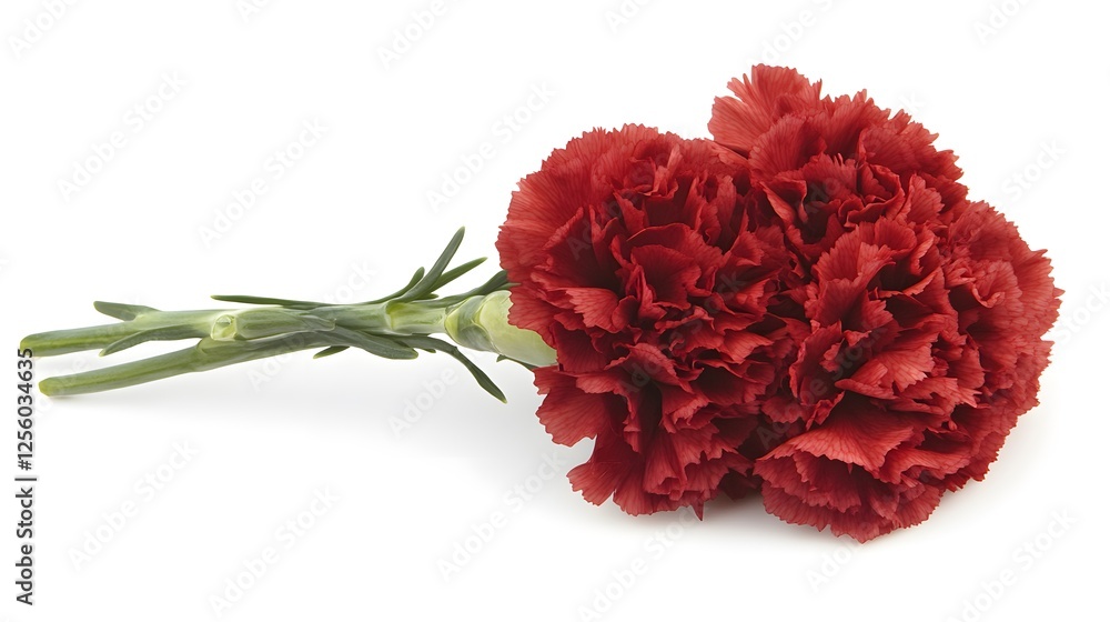 Single red carnation flower isolated on a white background for floral design and decoration purposes Single red carnation flower isolated on a white background for floral design and decoration purposes