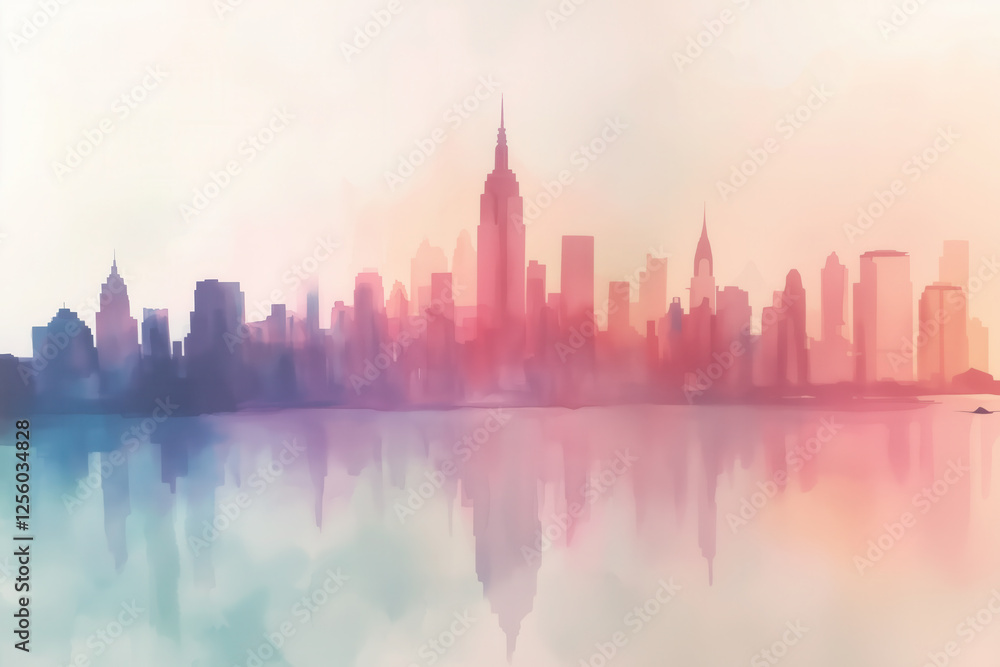 Fototapeta premium Pastel cityscape of new york city reflecting on water