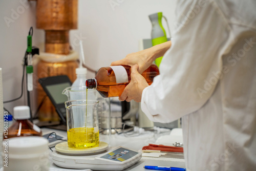 Pouring Natural Oil in Laboratory for Cosmetic Production